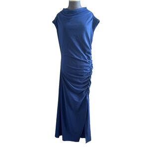 Anthropologie Maya Ruched Cowl-Neck Dress Royal Blue Large Stretch Lined Bodycon